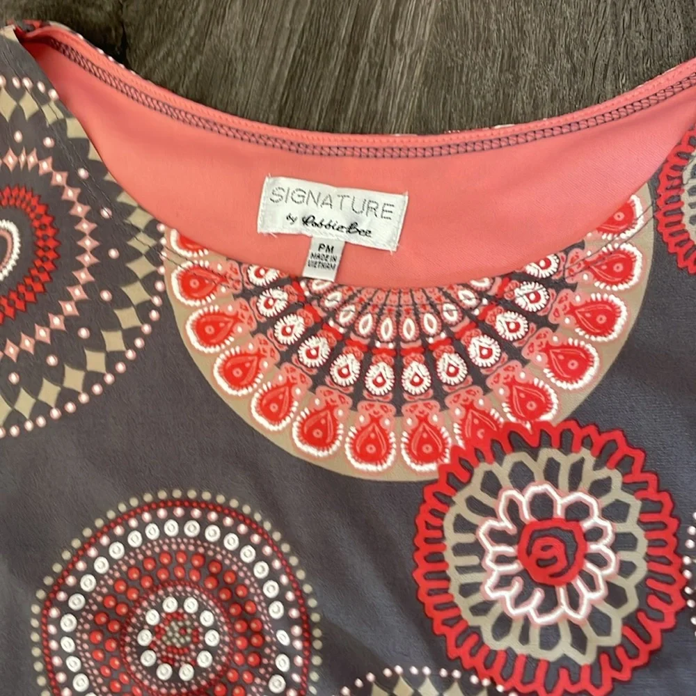 🧡Signature by Robbie Bee Cotton Dress gray & peach vibrant colors cute mini